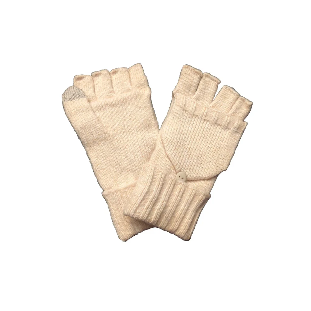 On 34th Wide-Ribbed Pop-Top Oat/Beige Knit Gloves Sz One Size NWT